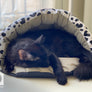 Black, White & Grey Paw Print Canvas Cave Cat Bed from Armarkat