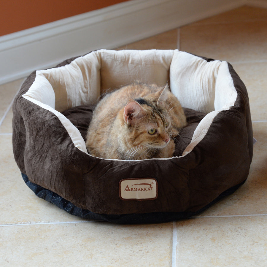 Mocha Faux Suede & Velvet Luxury Cat Bed from Armarkat