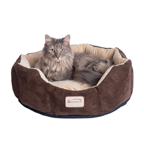 Mocha Faux Suede & Velvet Luxury Cat Bed from Armarkat