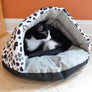 Black, White & Grey Paw Print Canvas Cave Cat Bed from Armarkat