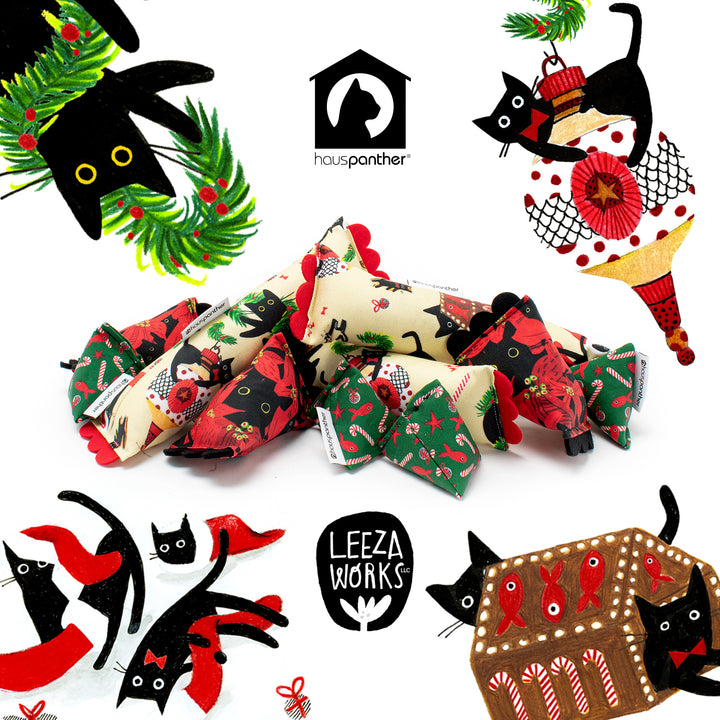 LeezaWorks + Hauspanther Holiday Cat Toys