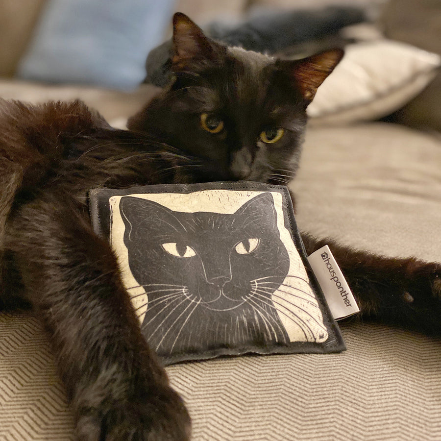 Woodcut Black Cat Catnip Crinkle Pillow Cat Toy