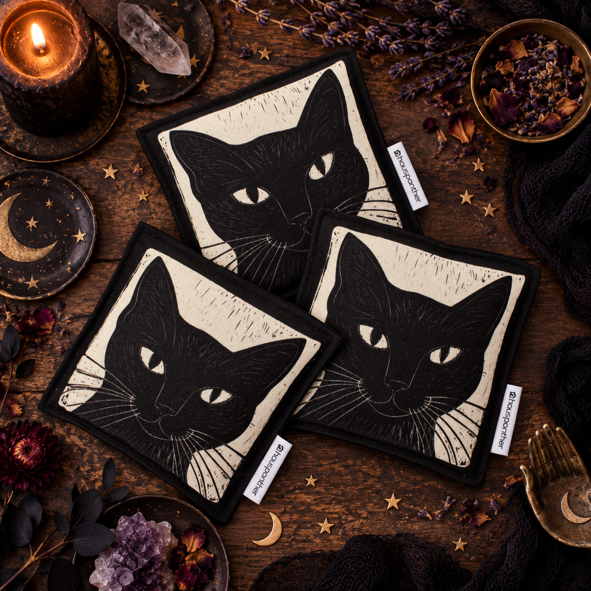 Woodcut Black Cat Catnip Crinkle Pillow Cat Toy