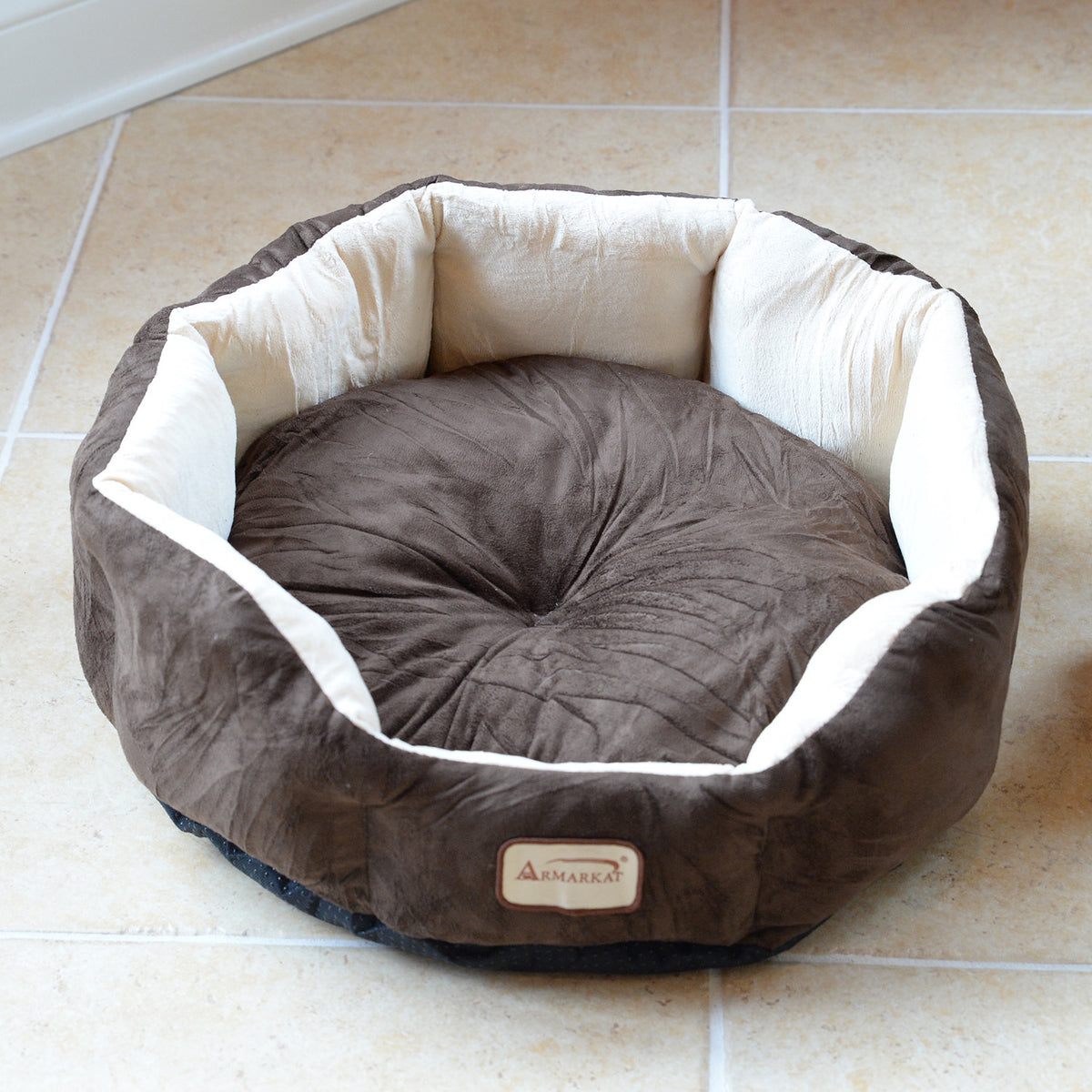 Mocha Faux Suede & Velvet Luxury Cat Bed from Armarkat