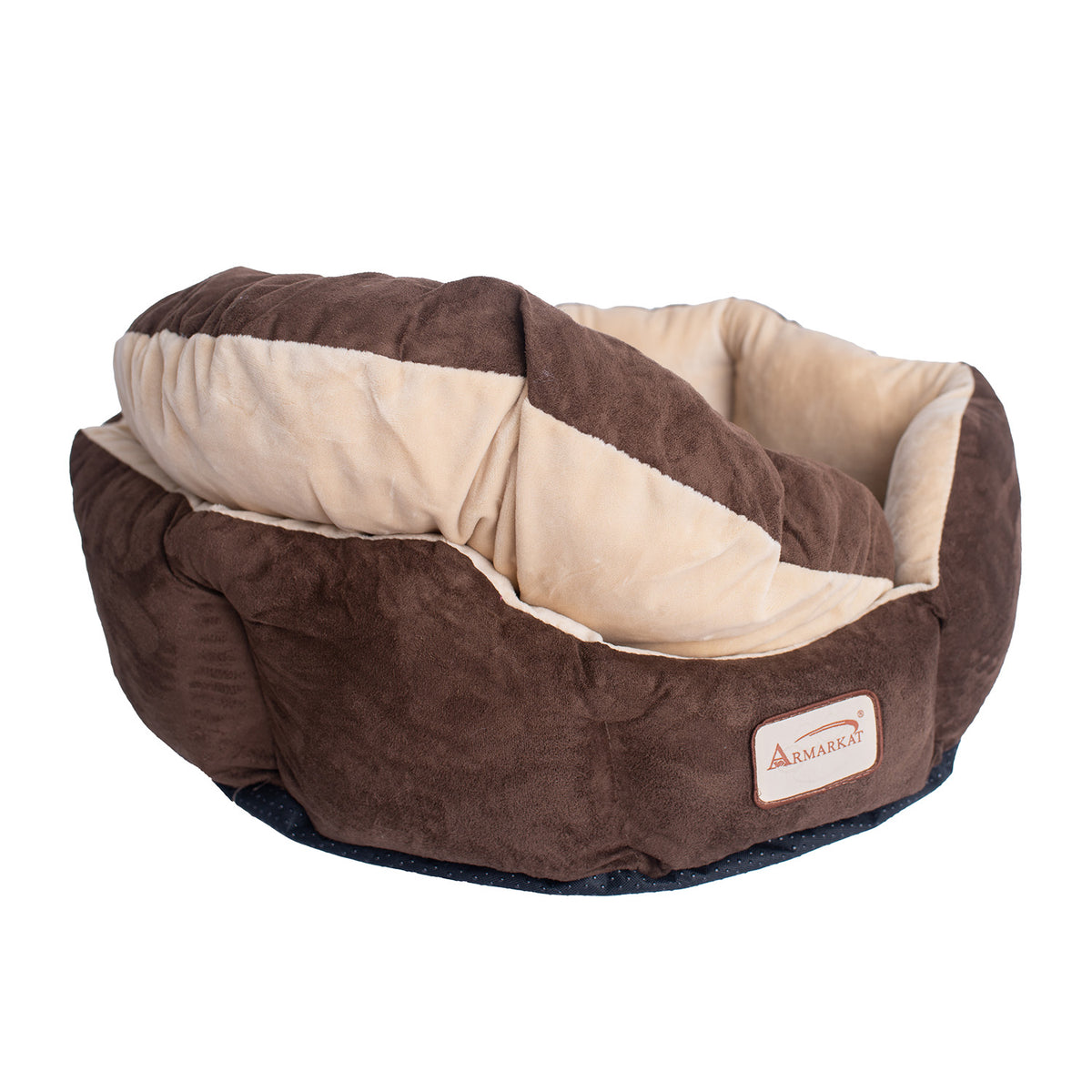 Mocha Faux Suede & Velvet Luxury Cat Bed from Armarkat