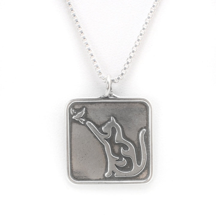 Sterling Silver Cat & Bird Pendant (chain sold separately)