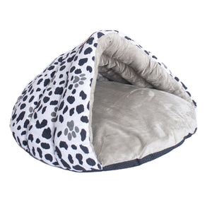Black, White & Grey Paw Print Canvas Cave Cat Bed from Armarkat