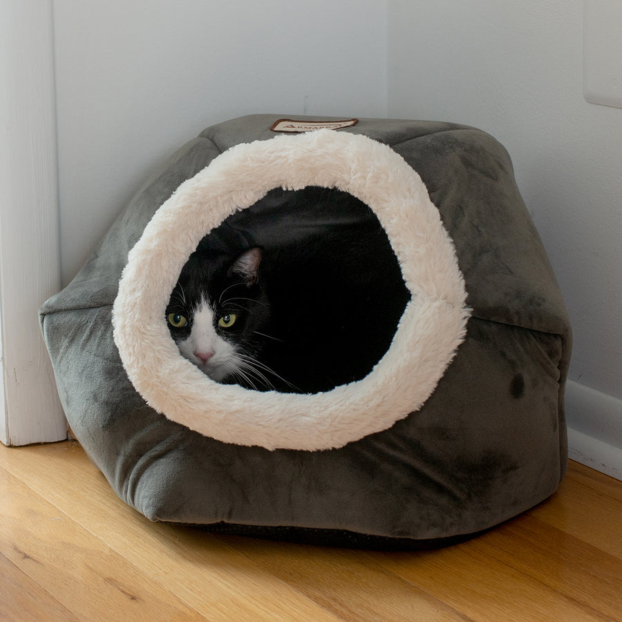 Luxe Grey Velvet Hideaway Cat Bed from Armarkat