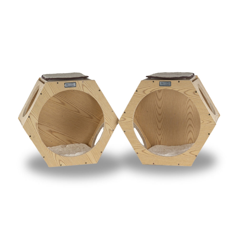 Wall-mounted Hexagonal Wood Climber & Hideaway from Armarkat (set of 2)