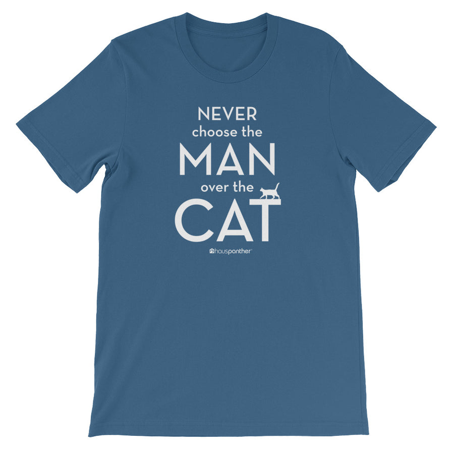 Never Choose the Man Over the Cat™ Short-Sleeve Unisex T-Shirt (Dark Colors)