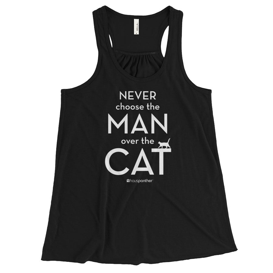 Never Choose the Man Over the Cat™ Women's Flowy Racerback Tank (Dark Colors)